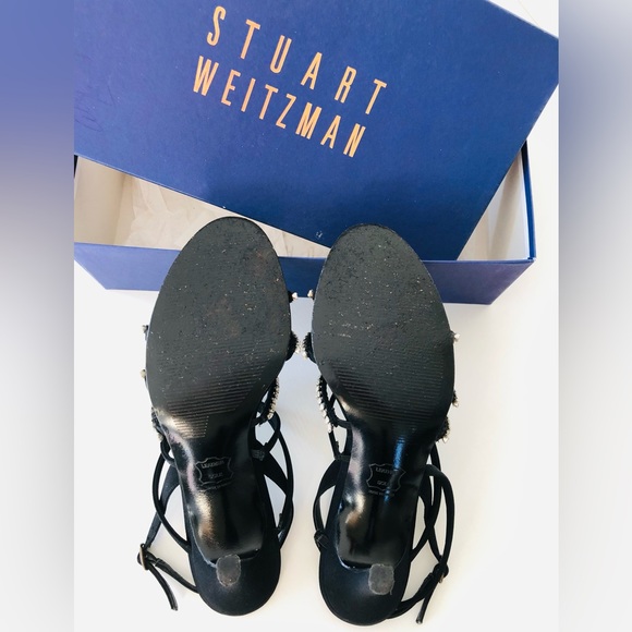 Stuart Weitzman Black silk peau de soie  rhinestone strap 4"heel sandals 8 1/2 M - Picture 9 of 15